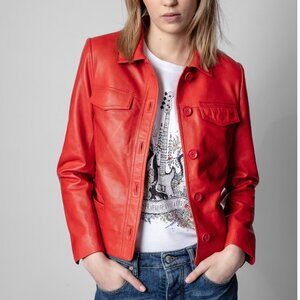 NWT Zadig & Voltaire Liam Red Leather Jacket size XS